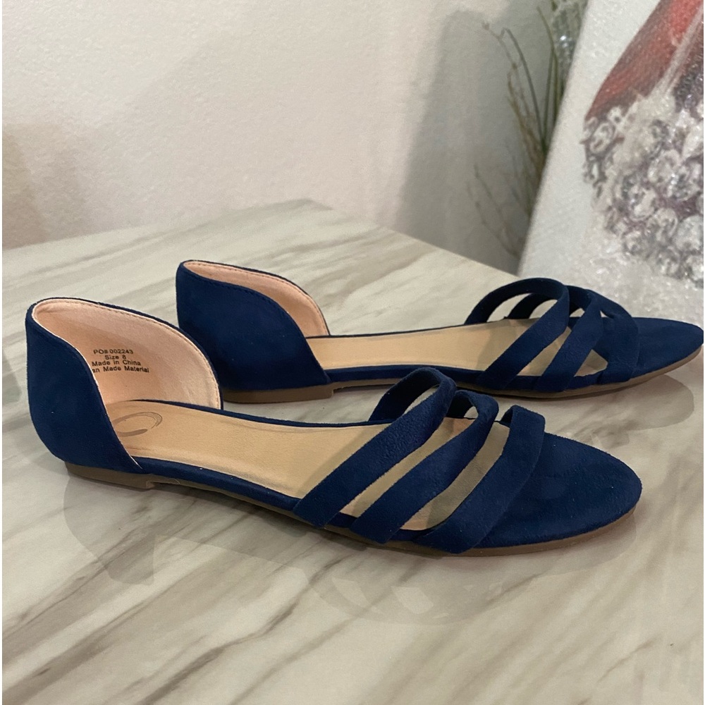 Faux Suede Navy Blue Flat Sandals